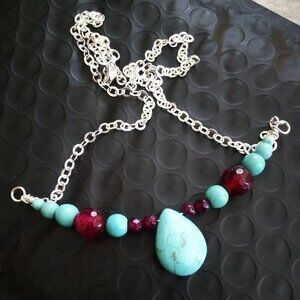 Turquoise Howlite & Cranberry Agate - Bar Necklace - Perfect 4 Spring + Summer